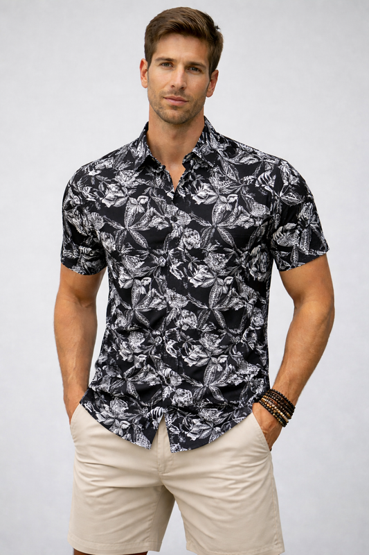 Printed Half Shirt _ Black