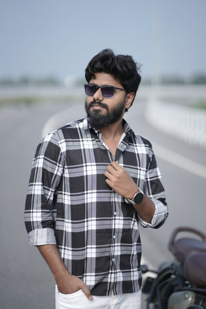 Men's Casual Plaid Button-Down Shirt, Long Sleeve, Check Pattern-RUBI Shirt