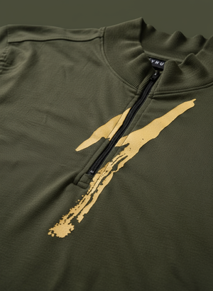 OLIVE GREEN HALF ZIPPER T-SHIRT